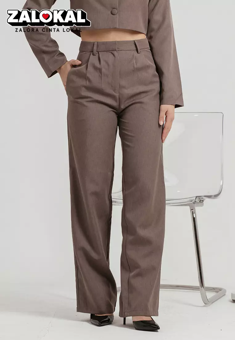 Jual Cloth Inc Darcy High Waist Pants in Taupe Original 2024