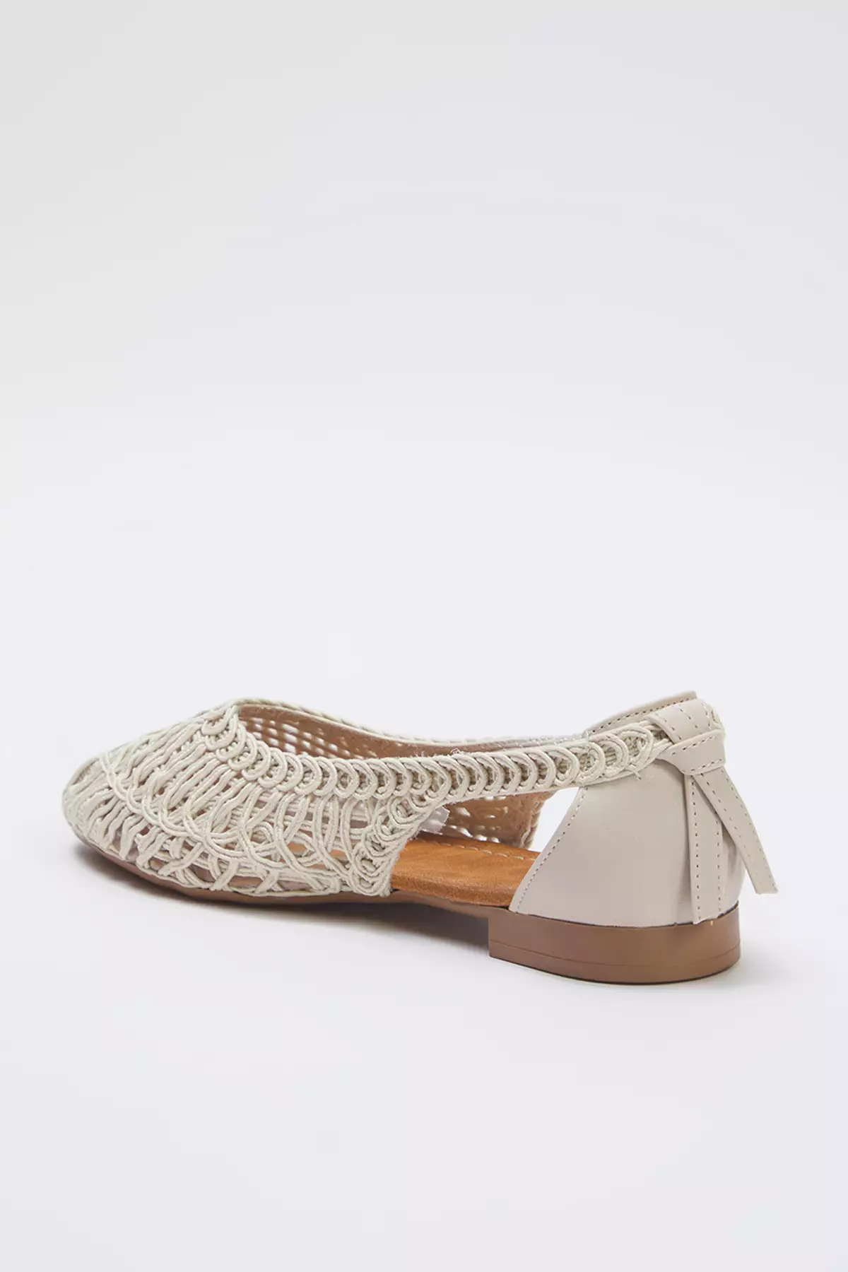 Beige Knitted Patterned Almond Toe Women's Ballerina Ballerina Takss25Be00027