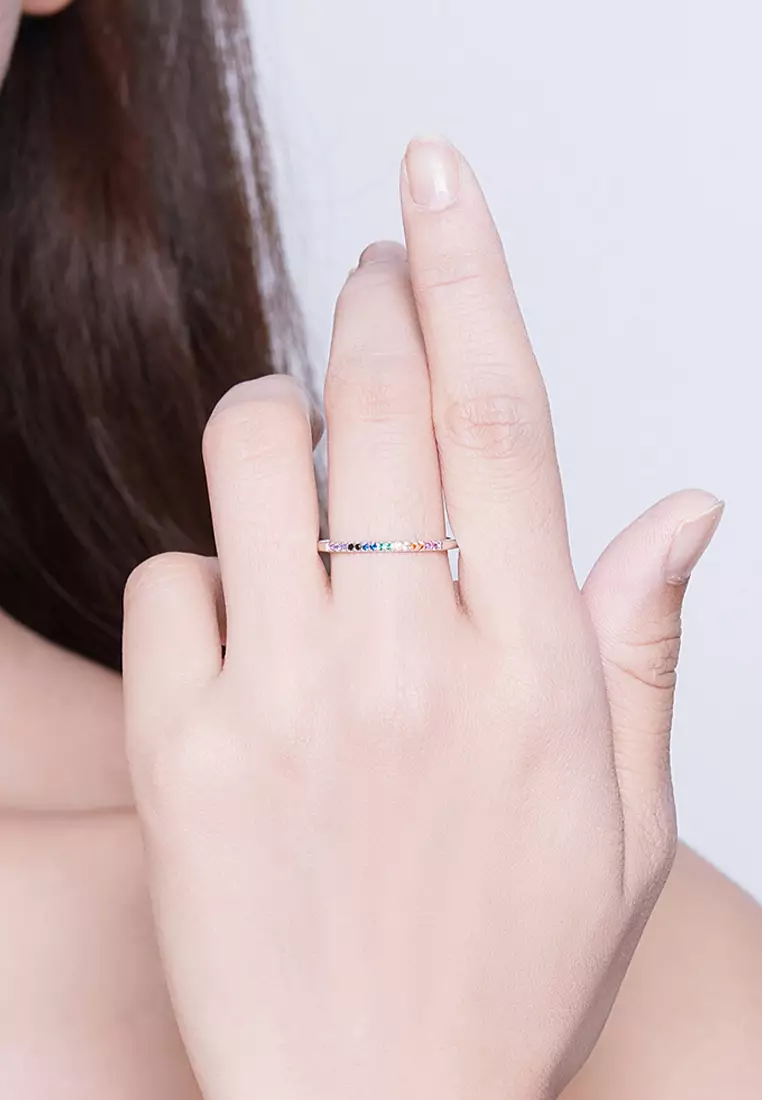 Solid 925 Sterling Silver Rainbow Colourful Casual Ring