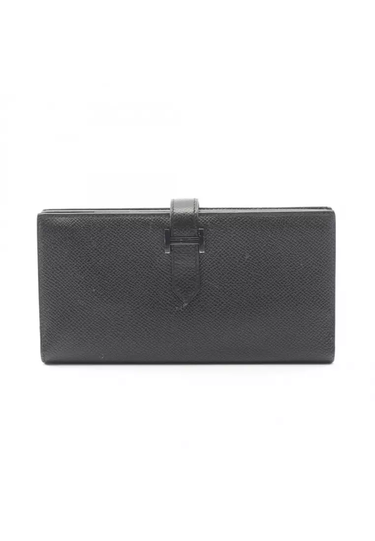 Pre-Loved Hermès bear souffle Bi-fold Long Wallet Veau epsom black black hardware U stamp