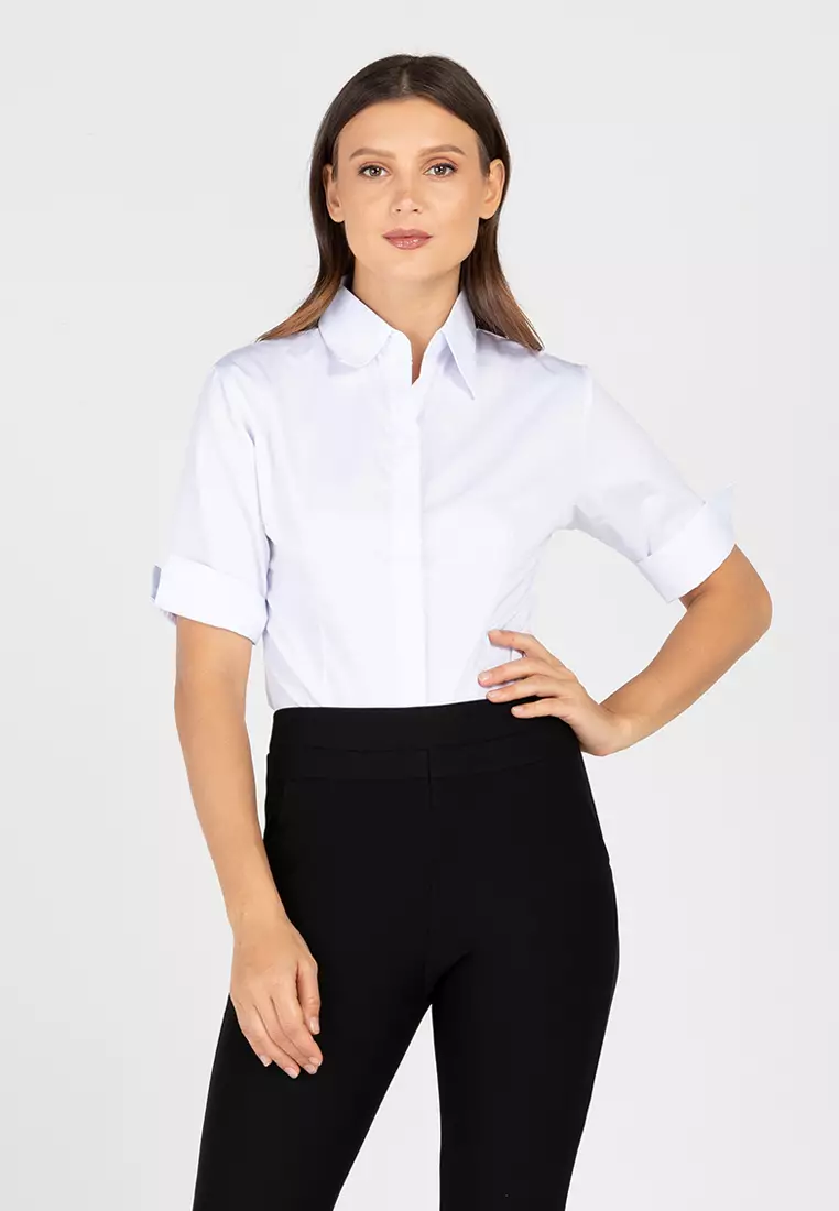 Diana 3/4 Sleeve Pinstripe Button Down Office Blouse