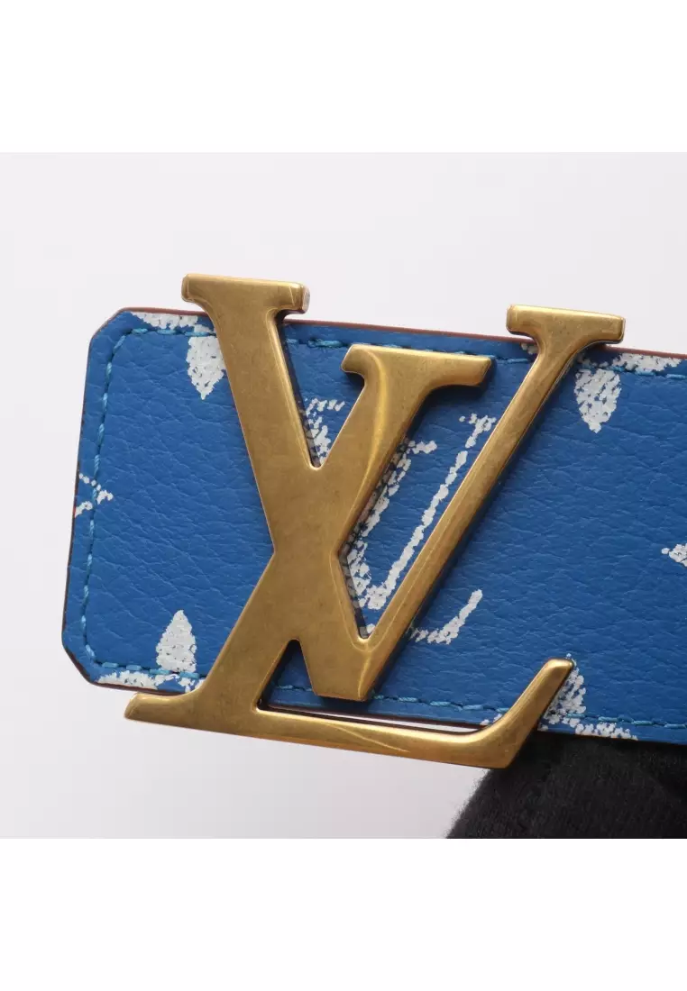 Pre-Loved Louis Vuitton LV initials 40MM reversible monogram gold hardware belt leather blue beige