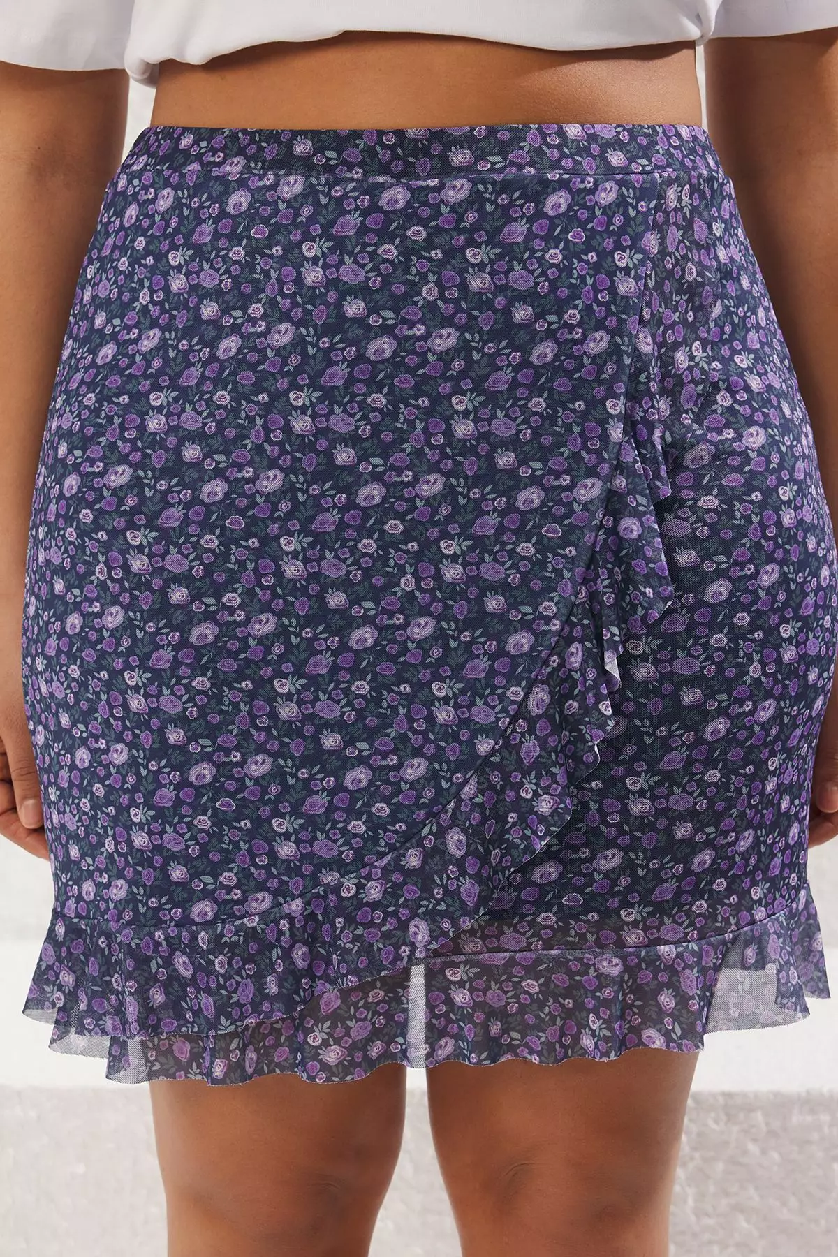 Frilled Mini Tulle Knit Plus Size Skirt