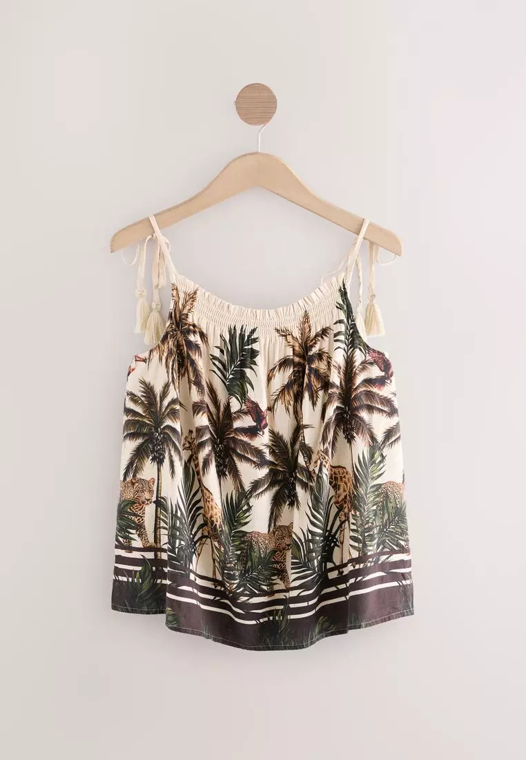 Tassel Strappy Cami With Linen