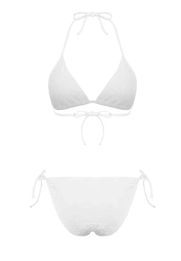 White Triangle Tie Textured Regular Bikini Set TBESS24BT00024