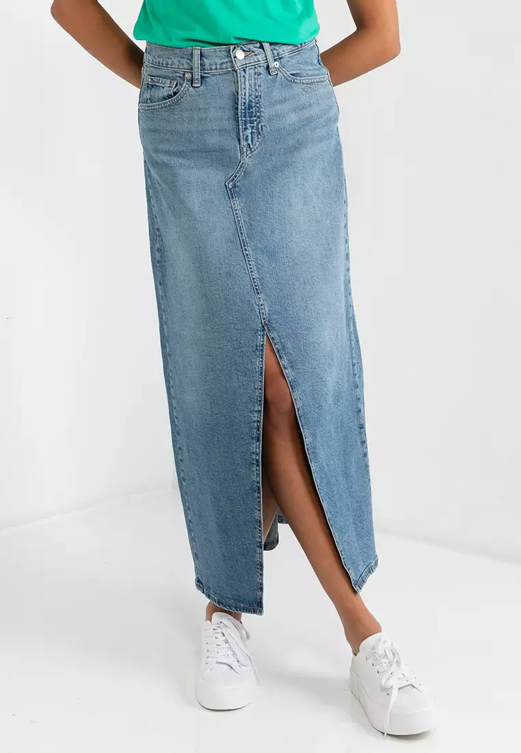 Denim maxi skirt malaysia clearance