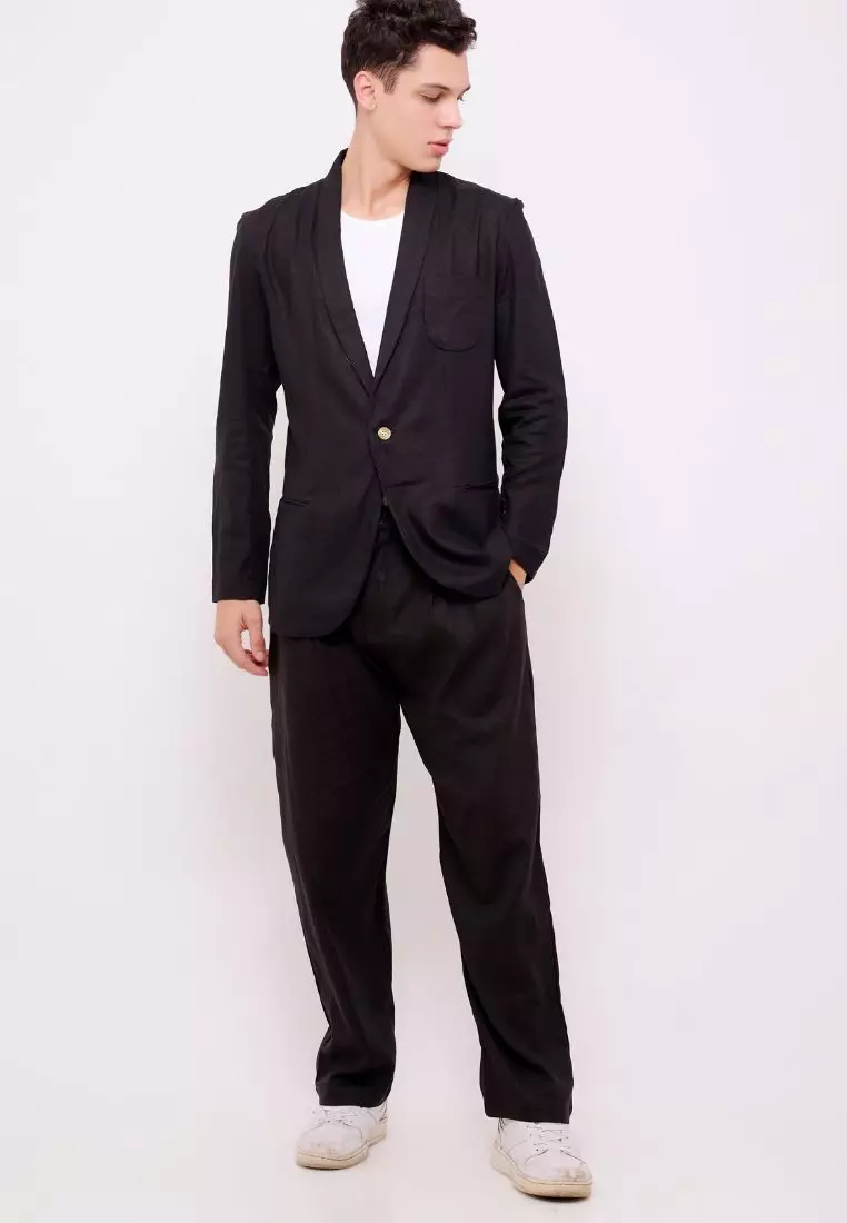 Midnight Setelan Blazer Celana Linen Pria Hitam - Linen Blazer Set for Men Black