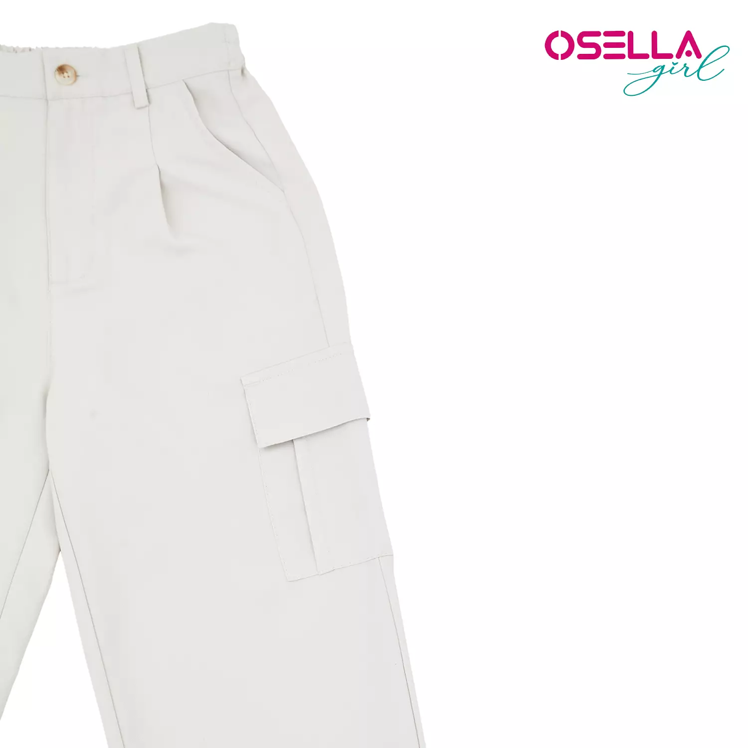 [NEW] Osella Kana Long Cargo Pants With Half Elastic Band On The Leg Opening In Beige  2381500238 | Celana Kargo Anak Perempuan