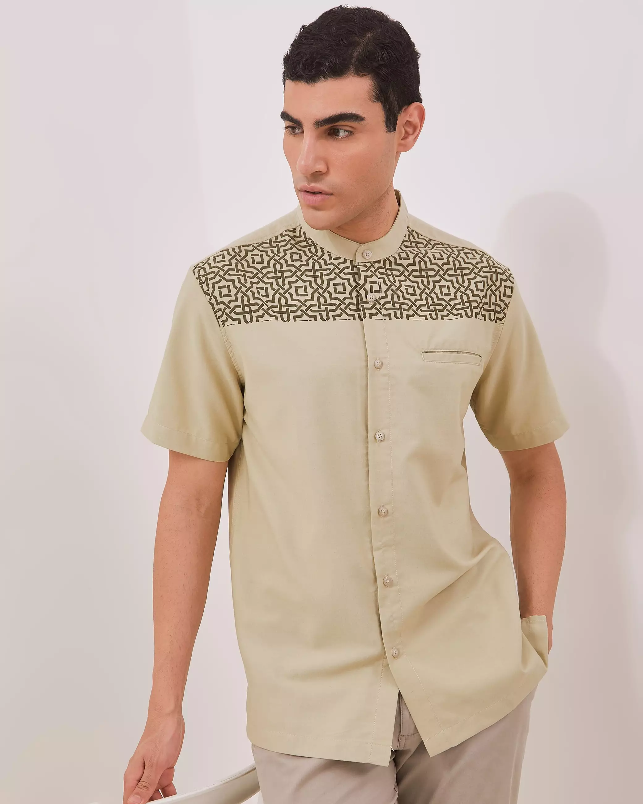 AMK Kemeja Koko Pria Lengan Pendek KK BB Ammar Ss Khaki