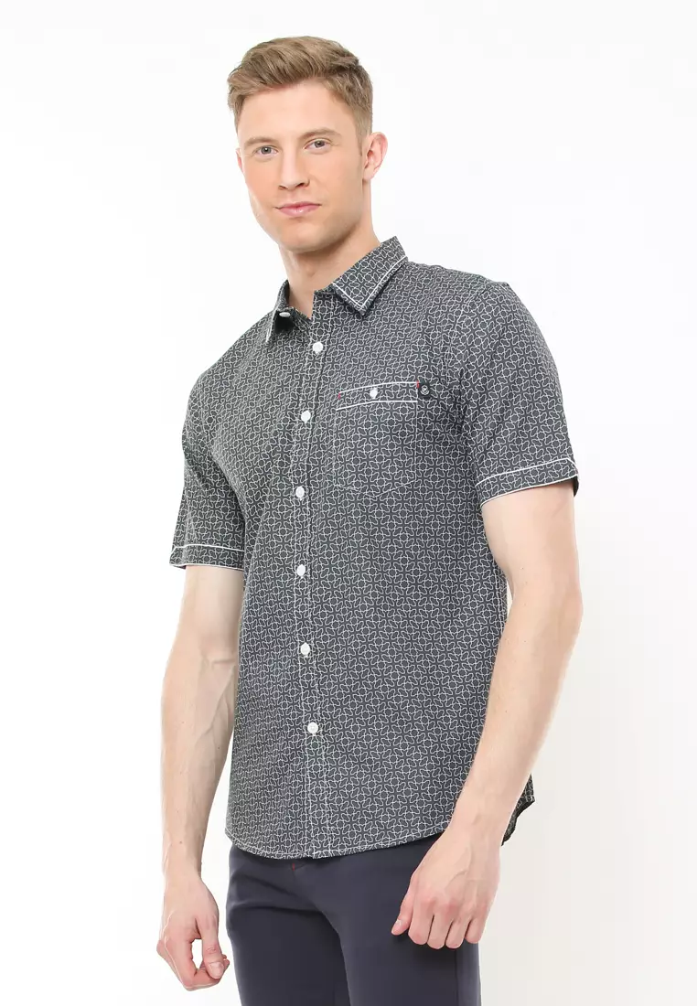 Johnwin - Kemeja Casual - Kemeja Pria - Kemeja Motif - Kemeja Abu - Slim Fit - ASH.670.K880.725.C