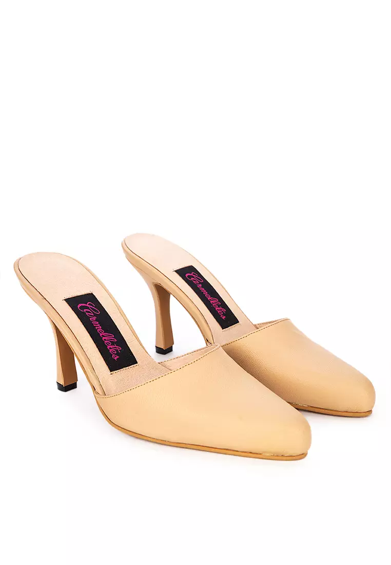 Pointed Toe Leather Mule Heels