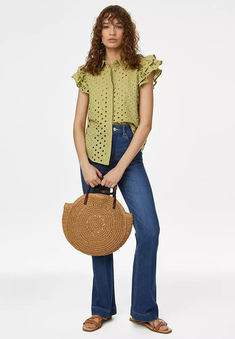 Pure Cotton Broderie Frill Detail Shirt