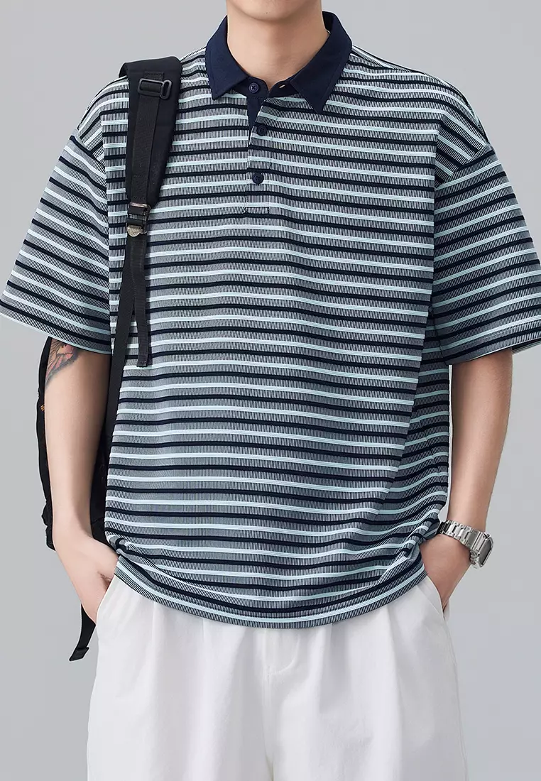 Vintage Striped Short Sleeve Polo Shirt AY-D5901