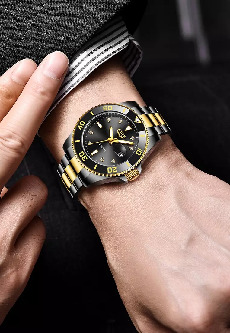 Unisex Classic Diver's IP Black Stainless Steel Quartz Watch, IP Black Stainless Steel Bracelet