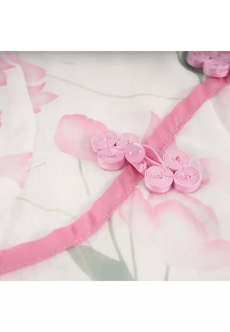 蓮花圖案嬰兒女童旗袍上衣及褲子套装0847