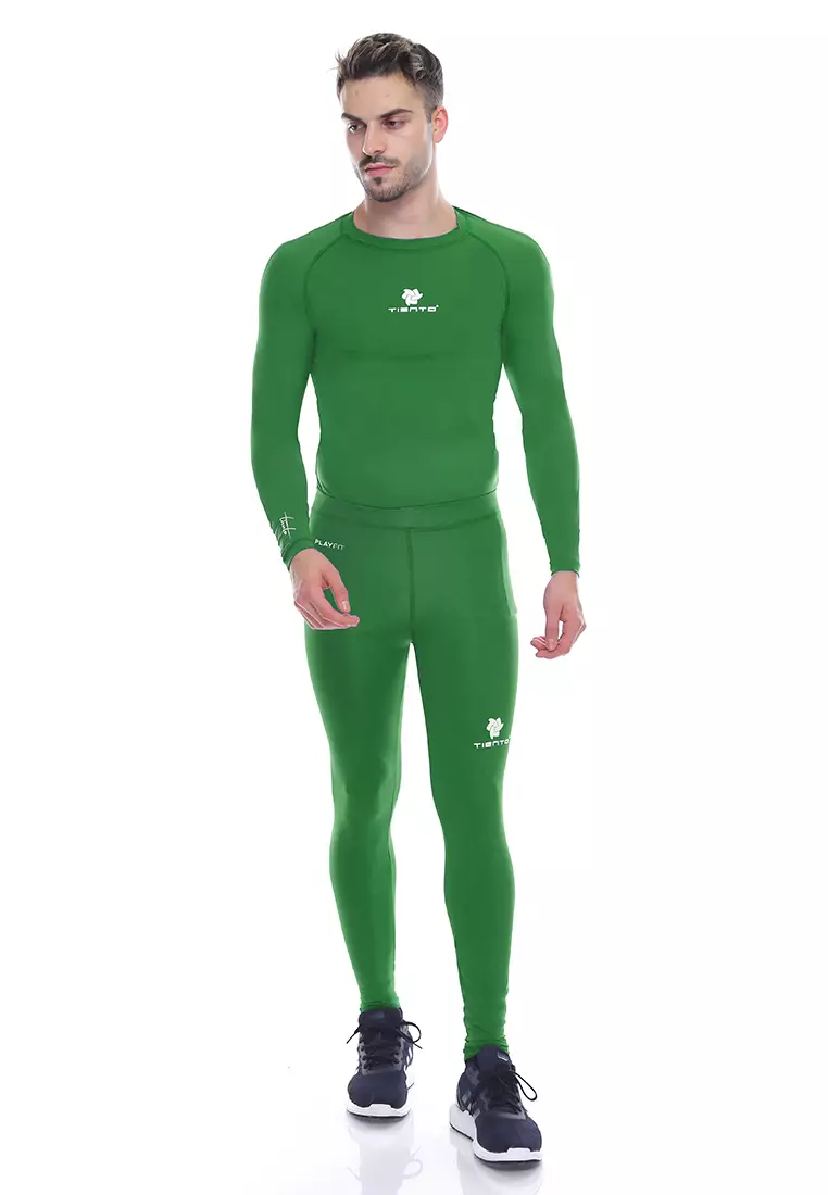 Tiento Baselayer Celana Legging Leging Ketat Olahraga Long Pants Green