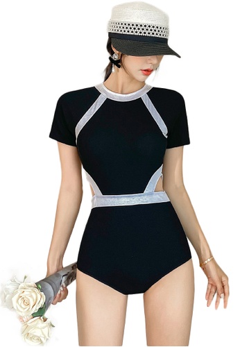 Sunnydaysweety black Little Fragrant Shoulder Color Matching Girl One-Piece Swimsuit A21071405BK 0B7E4US9704299GS_1