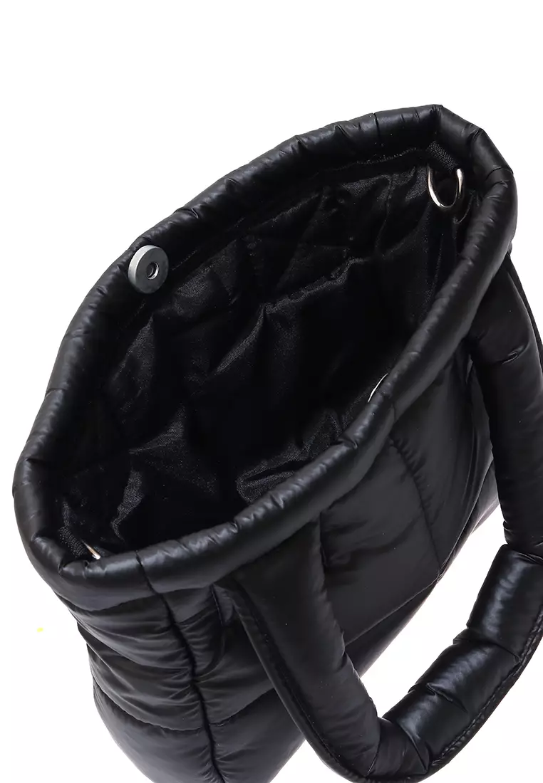 Angelina Pillow Puffy Bag Smooth Texture And High Quality - Black Metalic