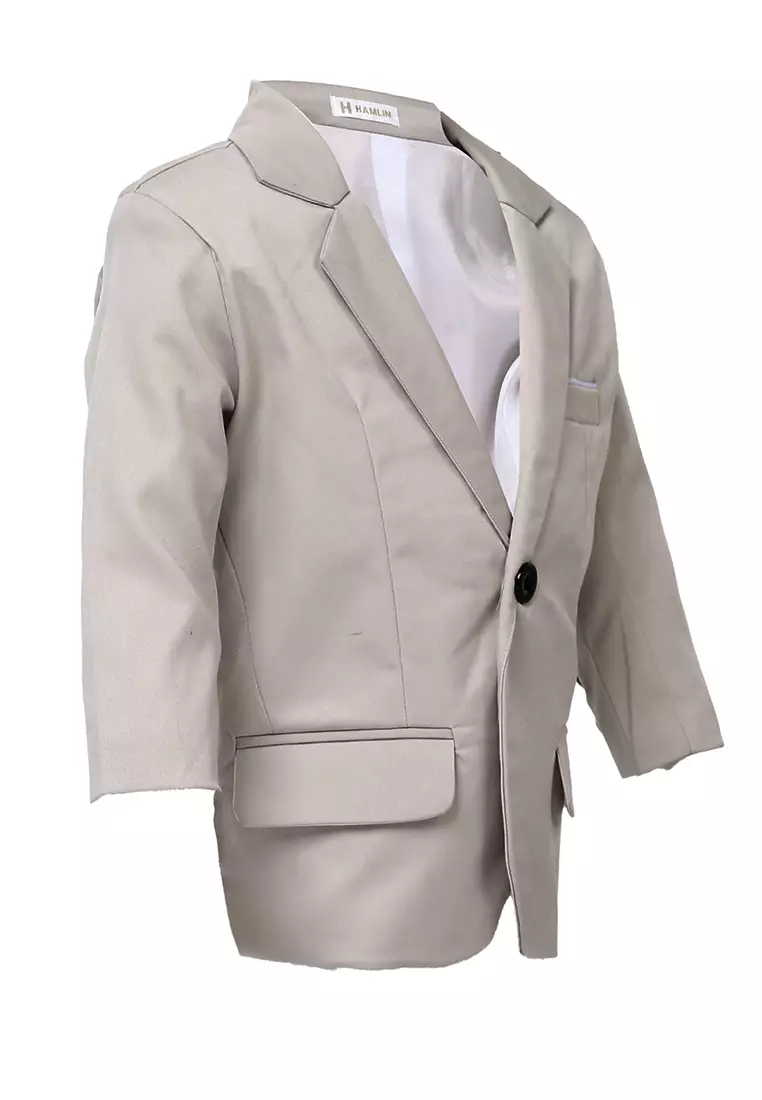 Wesley Jas Formal Anak Pria Plain Motive Full Furing Kids Blazer Material Cotton ORIGINAL - Cream