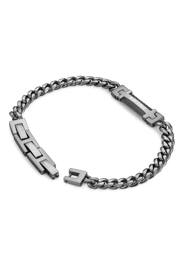 Police Salute II Ion Plated Gun Cable Grey Stainless Steel Bracelet For Men PPEAGB0010102