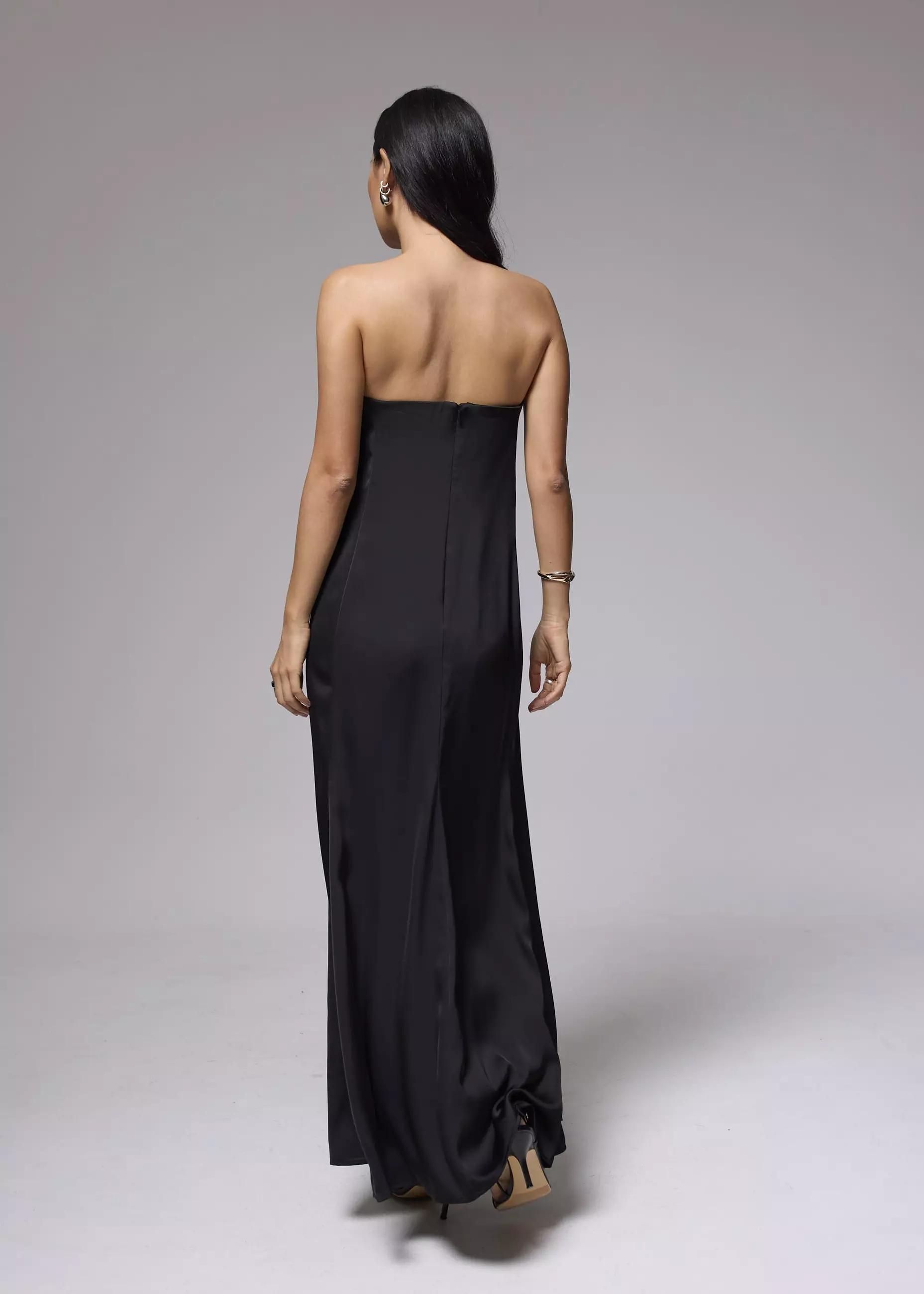 Dress Wanita - Padded Satin Tube Bias Cut Maxi Dress