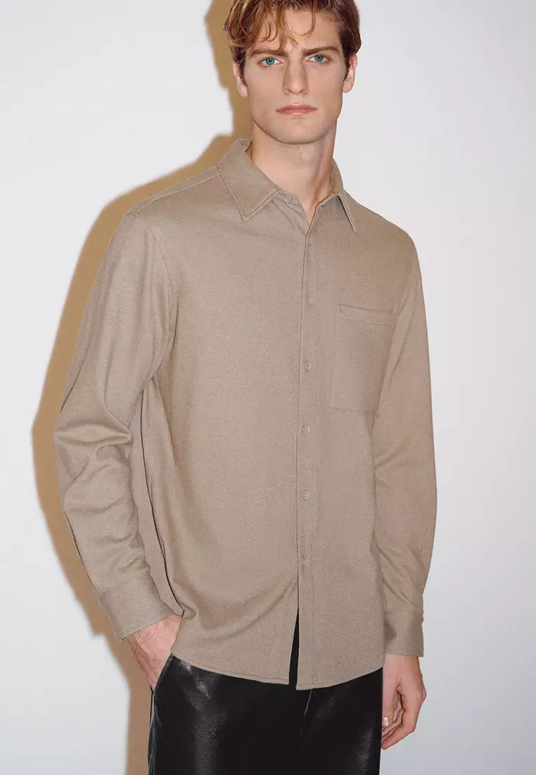 UR冬季新款男简约通勤纯色搭翻领长袖开襟衬衫UMF240082