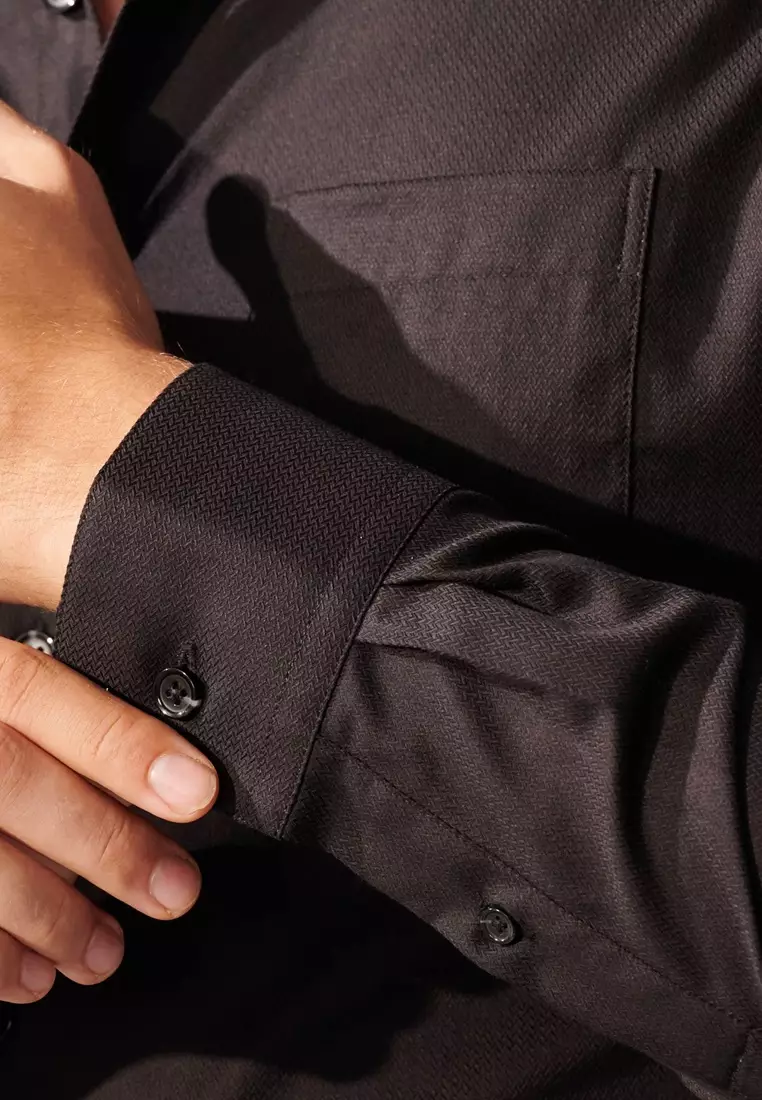 Black Textured Slim Fit Shirt