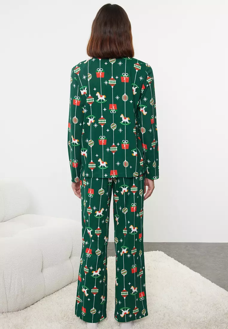 Green 100% Cotton Christmas Themed Knitted Pajama Set THMAW25PT00172