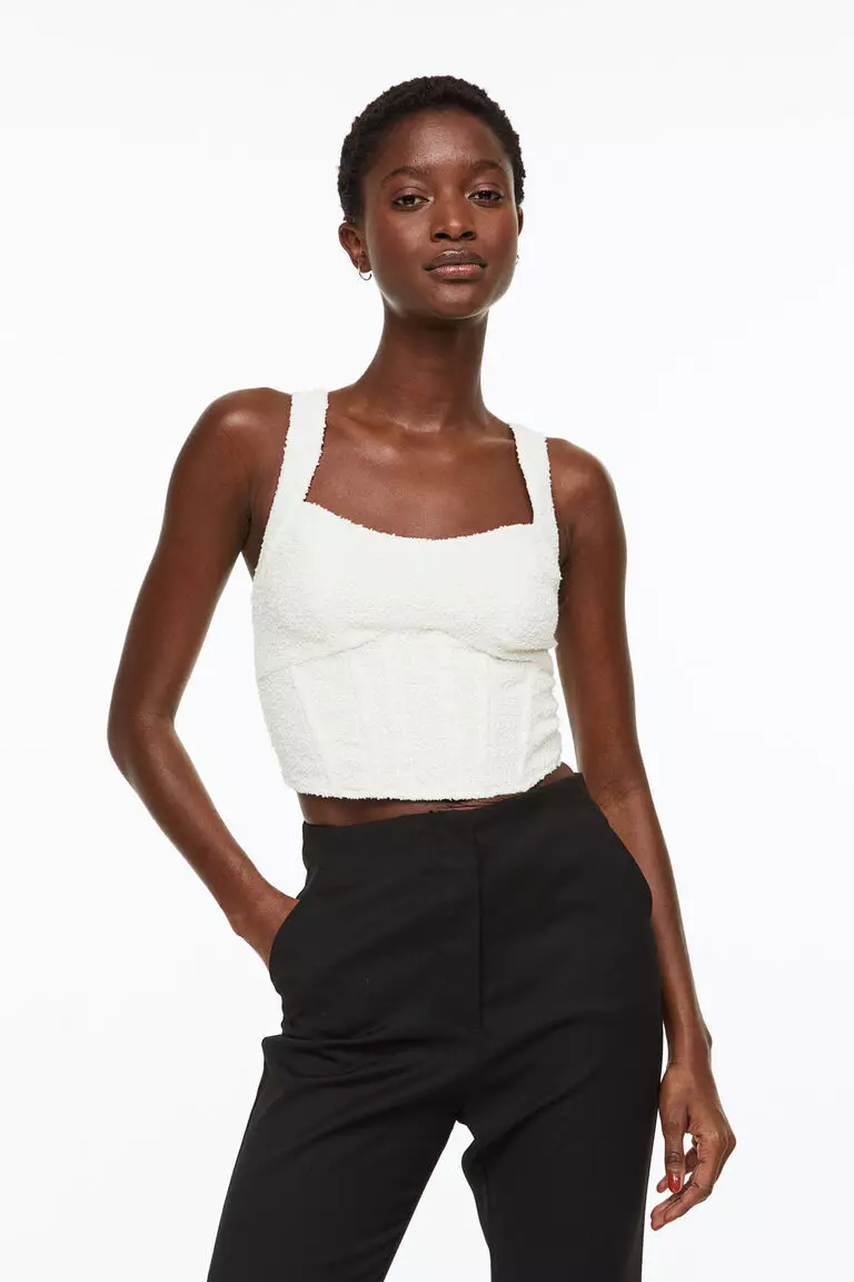 Jual H&M Textured-weave corset top Original 2024