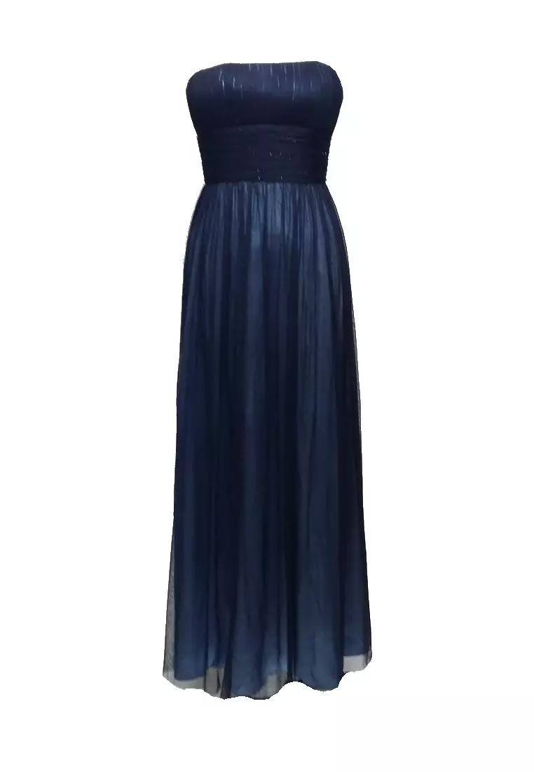 Beading mesh splicing pleated maxi best sale dress