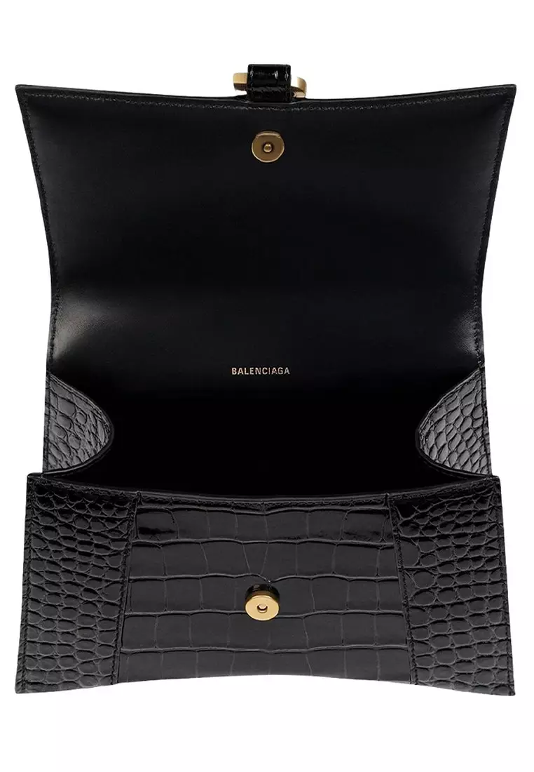 Hourglass Xs Crocodile Embossed Crossbody Bag in Black