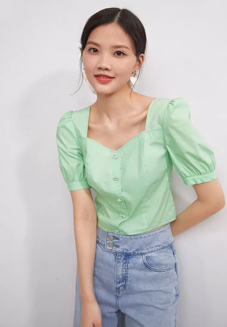 Square Collar Cropped Blouse