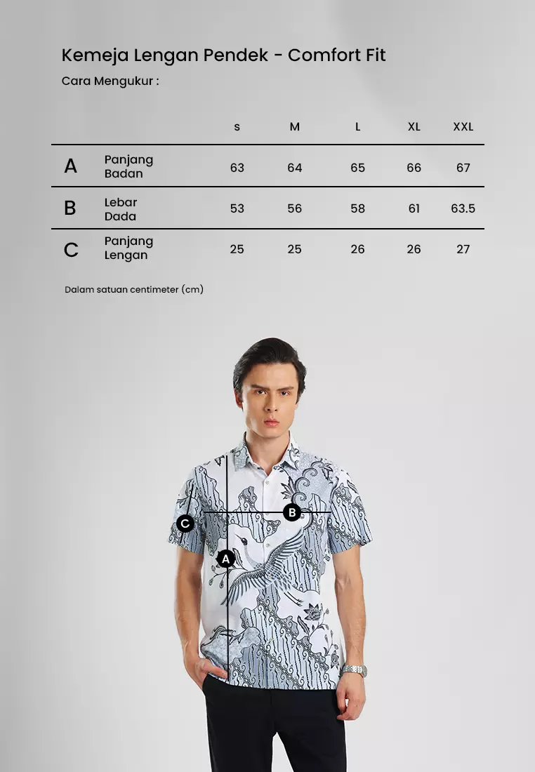 MANZONE - Kemeja Batik Lengan Pendek Pria Wanamarta Modern Fit - White Warna White