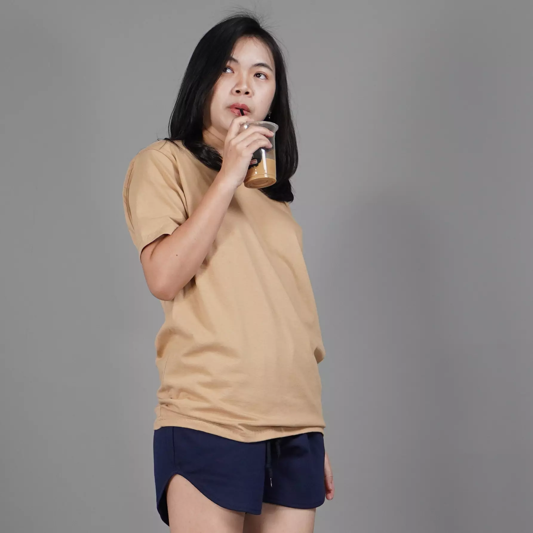  UNILO Size S-BIG Kaos Polos Wanita Lengan Pendek Short Sleeve TShirt - Latte