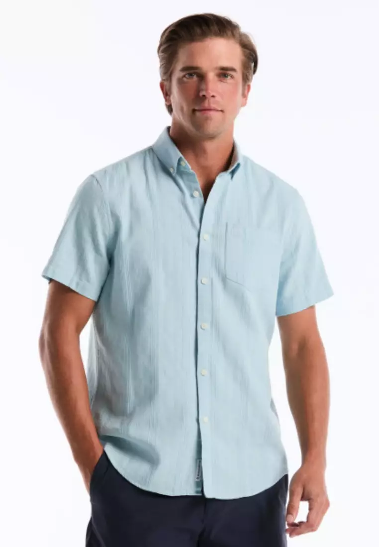 Short Sleeve Cotton Straight Hem Dobby Stripe