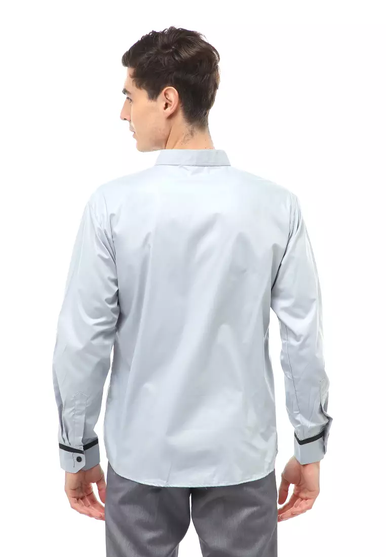 Dwan Atasan Formal Pria Kemeja Koko Simple Motive Long Sleeve Material Cotton ORIGINAL -  Gray