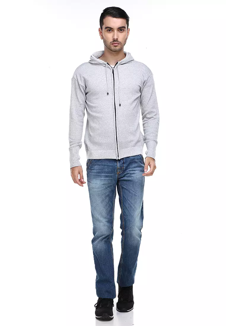 Clover Jaket Hoodie Pria Kasual Casual Jacket Material Rajut Premium ORIGINAL - Light Gray