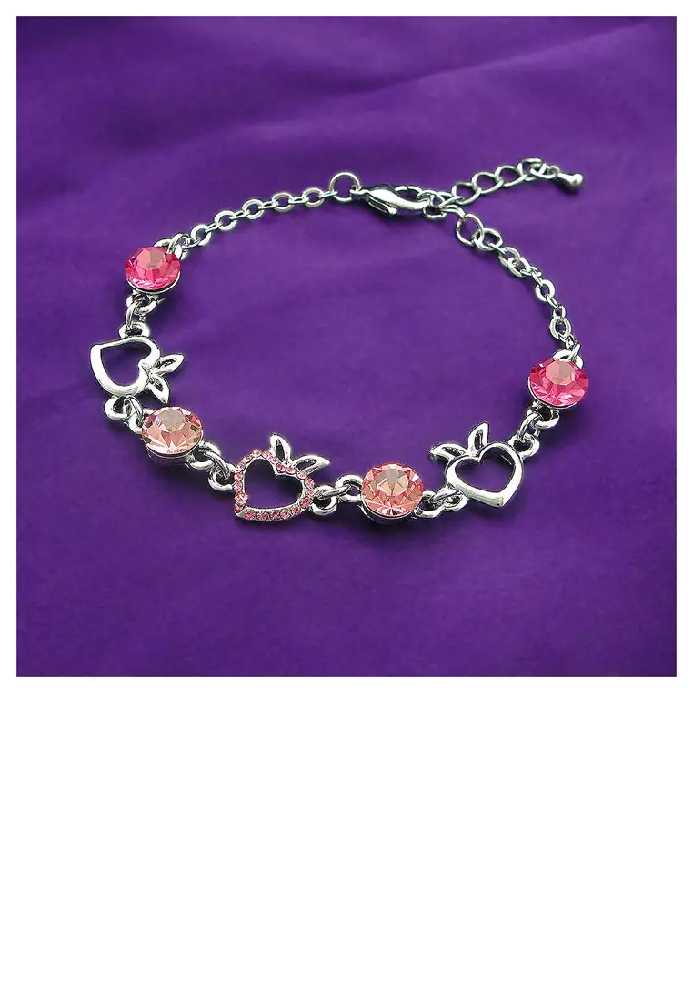 Heart Shape Apple Bracelet with Pink CZ and Austrian Element Crystals