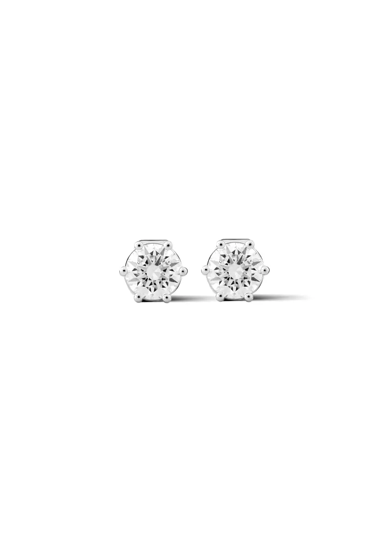 0.8ct TDW Round Lab Grown Diamond Prong Ear Studs in 18K White Gold D/E-VVS/VS
