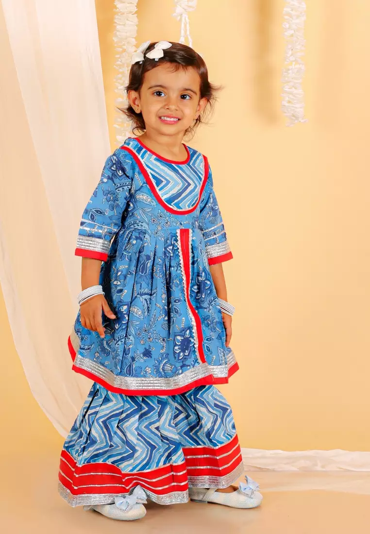 True Blue Girls Anarkali Kurta Sharara Set