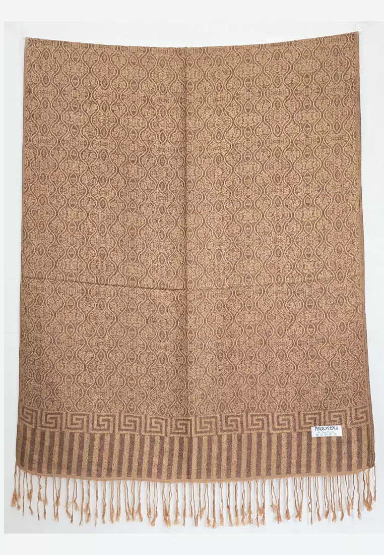 Aksesoris Wanita Reversible Viscose Floral Bateeqa Pattern Pashmina Shawl Syal Wanita Golden Brown