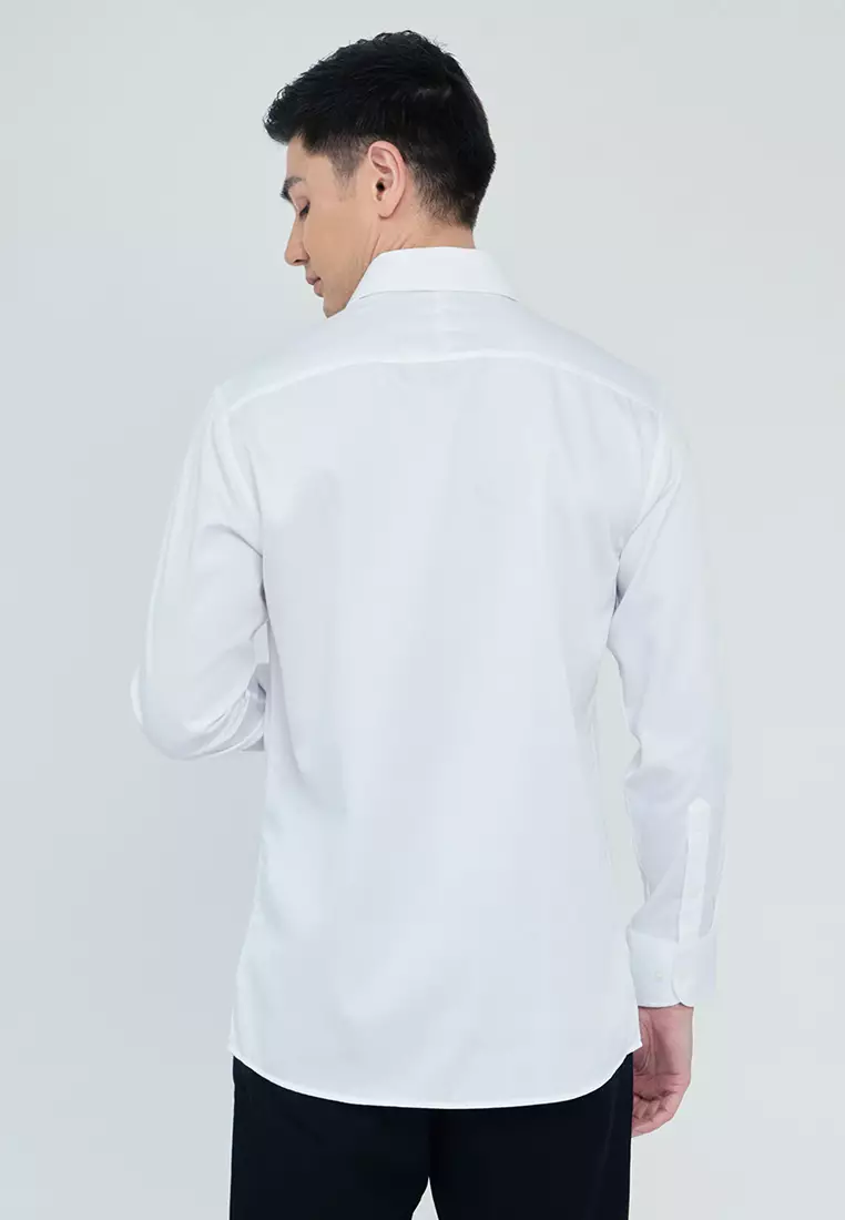 White Satin Slim Fit Dress Shirt