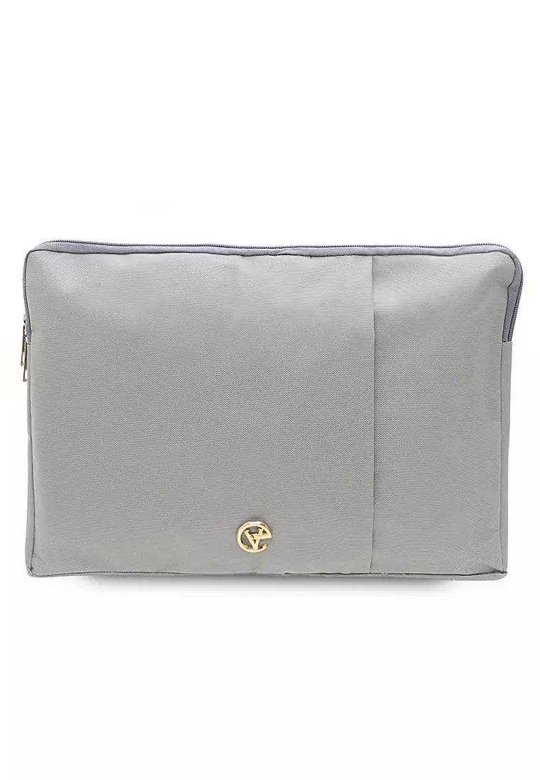 Tas Laptop Motif Polos Simple Zip Fastening Detail Dua Slot Softcase - Dark Grey