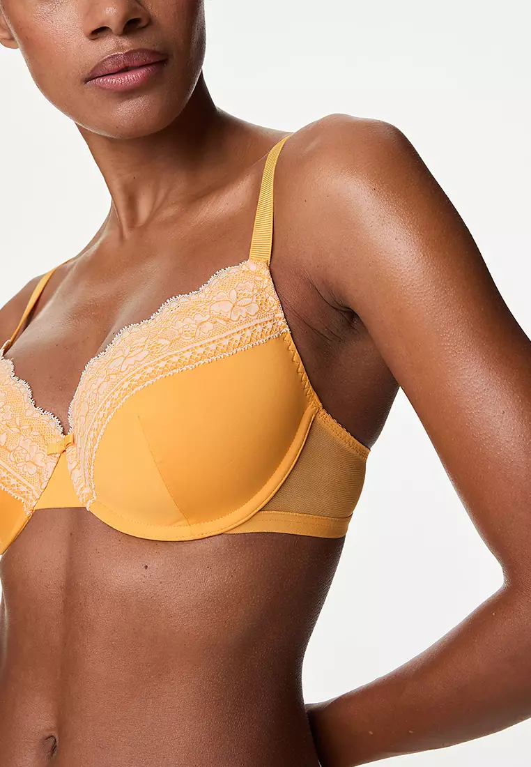 Lace Trim Padded Full Cup Wired Bra