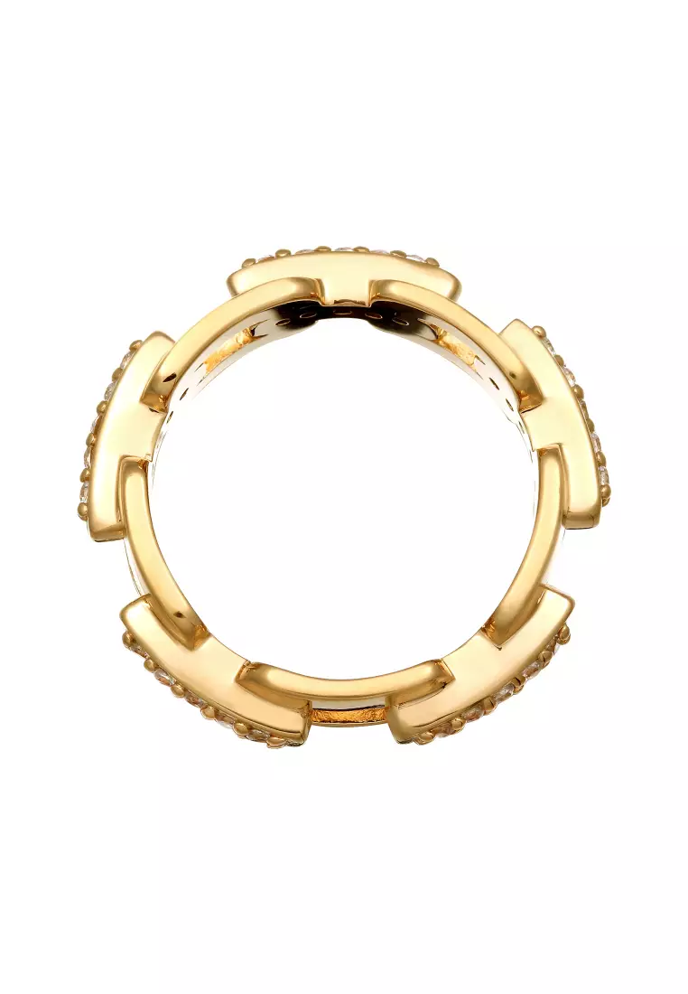 Ring  Man Chain Design Zirconia Crystals Gold Plated