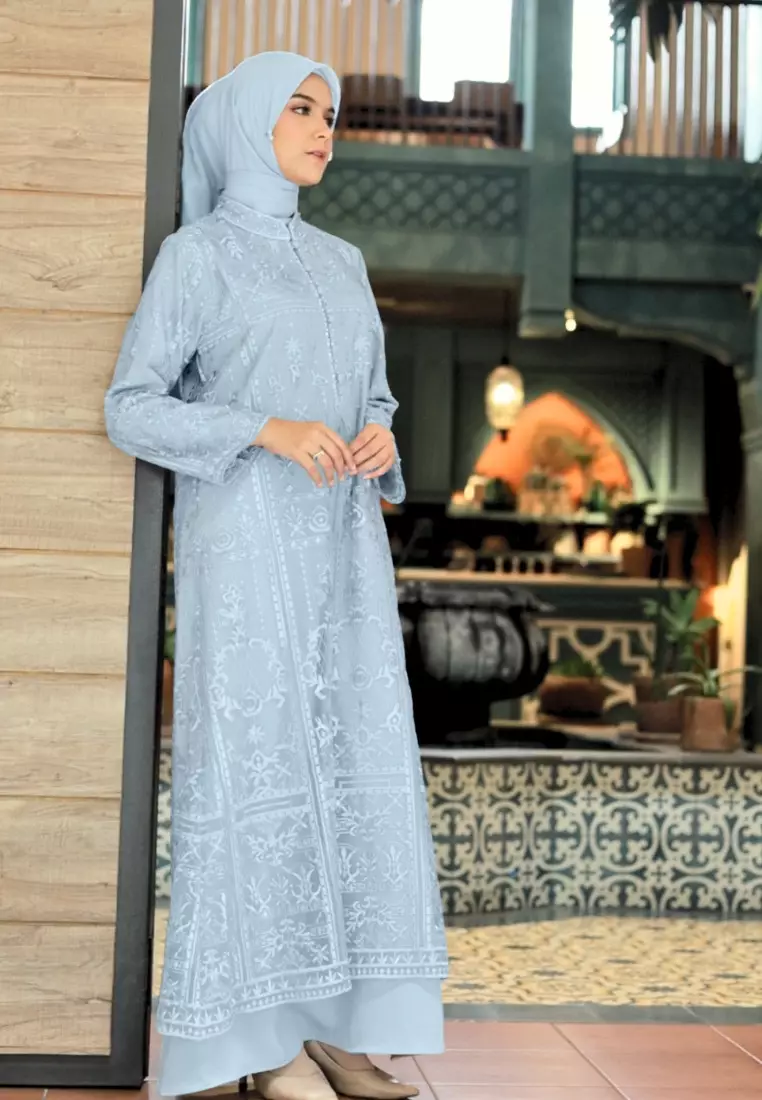 Mosleem Blue Brukat Elegan Detail Payet By Briiliant Girl Warna Biru