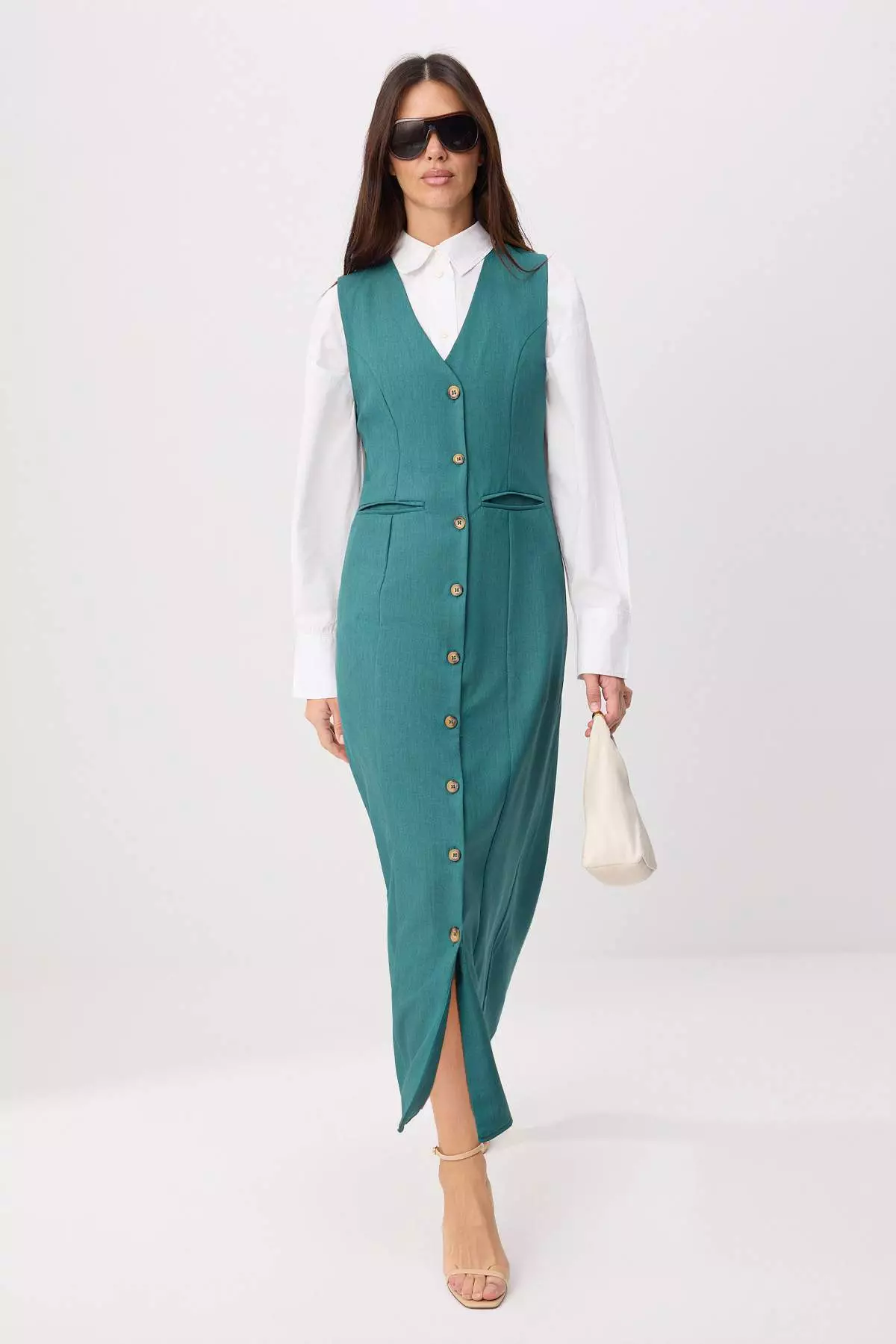 Trendyol Emerald Green Unlined Plain Weave Dress&Jumpsuit Poly Viscose Hijab Dress Tctss24Eb00202 2026 | Buy Trendyol Online