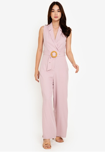 ZALORA WORK pink Belted Jumpsuit 733FAAADCC5A97GS_1