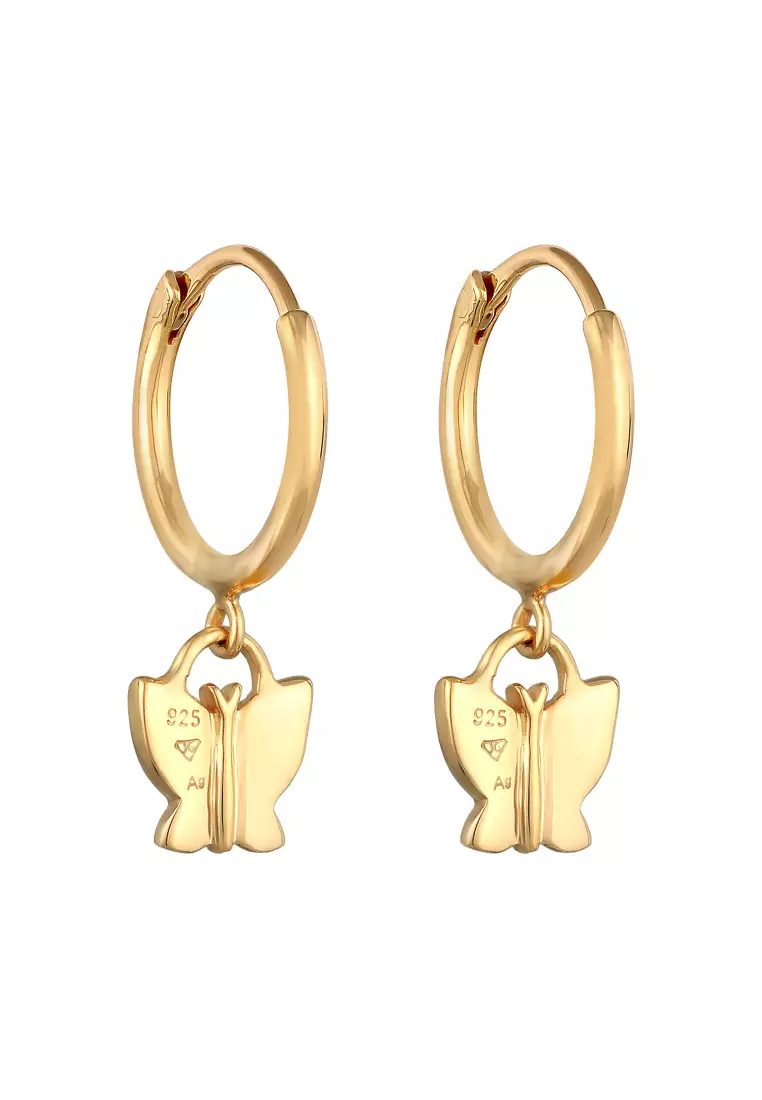 Anting Perhiasan Perak 925 Anak Creoles Butterfly Pendant Gold Plated