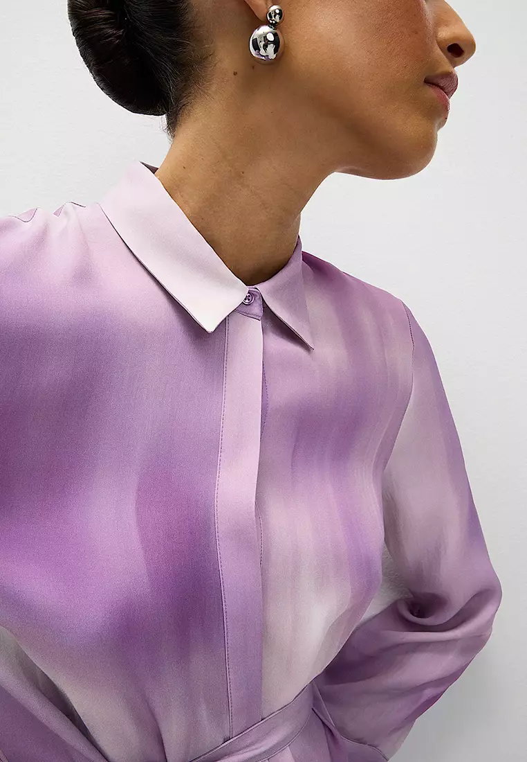 Satin Ombre Textured Midaxi Shirt Dress